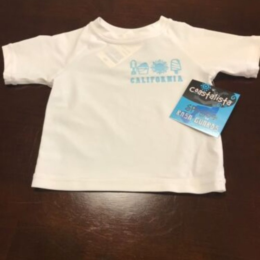 Toddler Rash Guard SPF50  Swim Top Shirt  White  18 months Short Sleeve NEW